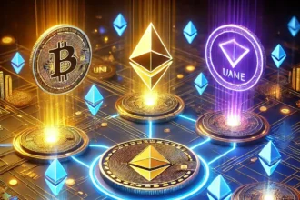 Dall·e 2025 01 18 21.27.03 A Futuristic Digital Representation Of The Top Defi Tokens To Watch And Invest In 2025. The Image Features Tokens Like Ethereum Eth Uniswap Uni